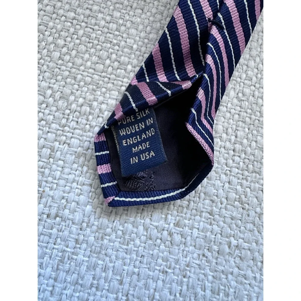 Brooks‎ Brothers Striped Tie Blue Pink 100% Silk Necktie Handmade In USA